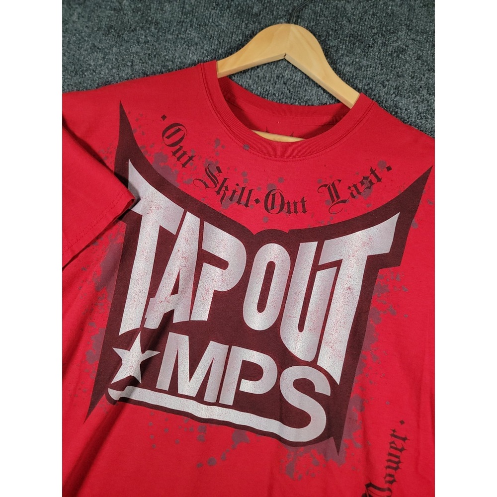 Vintage Y2K Tap Out MPS T-Shirt Mens XXL Red MMA AOP Graphic Cotton Crewneck